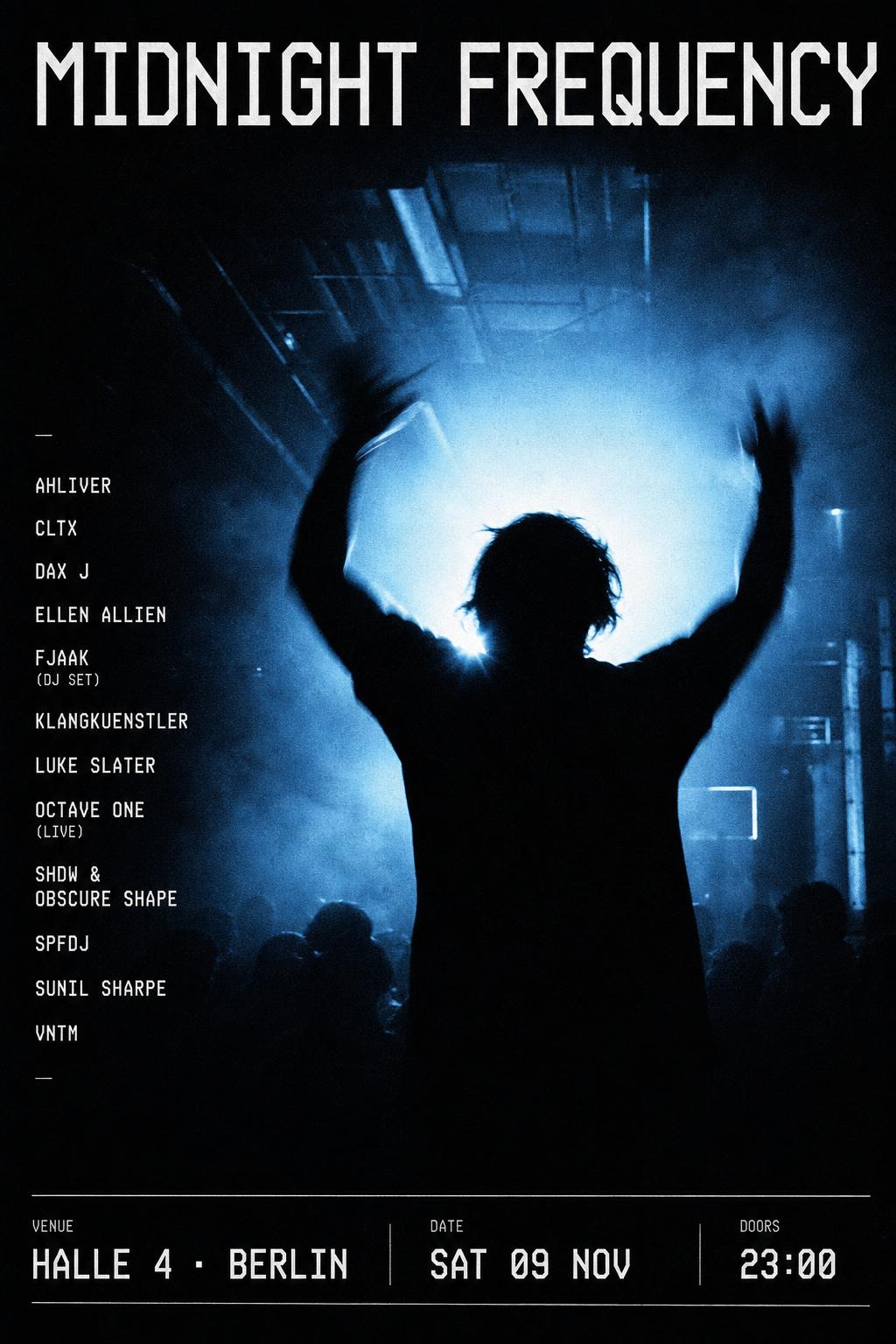 Midnight Frequency — sample electronic night poster